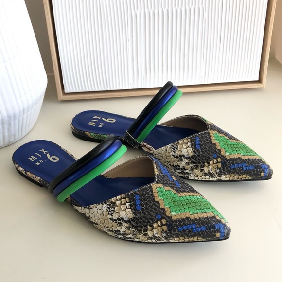 Mix No. 6 New Izabela snake skin blue green black flats Size 6 - Picture 4 of 17